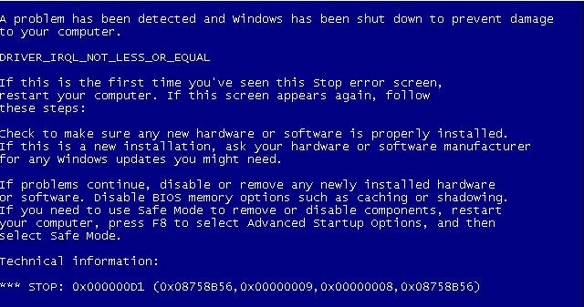 Bluescreen 0x000000d1 error