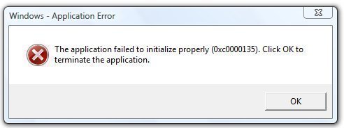 Error 0xc0000135 - The application failed to initialize properly