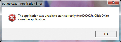 Error 0xc000005 - The application was unable to start correctly
