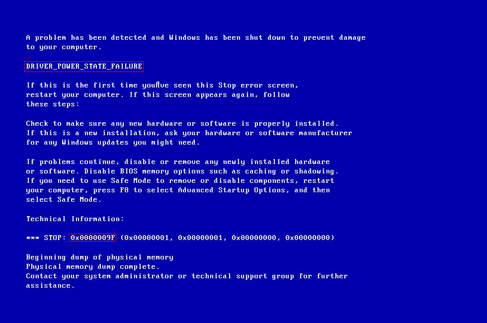 Error 0x0000009F - DRIVER_POWER_STATE_FAILURE