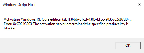 Windows 10 Activation Error 0xc004c003