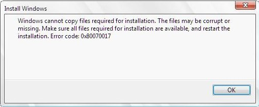 Windows Update Error 0x80070017