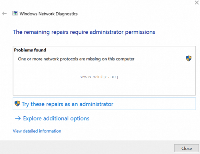 One or more network protocols are missing on this computer 