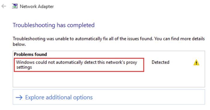 Windows could not automatically detect network’s proxy settings