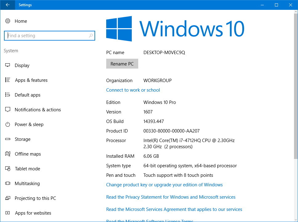 how to see laptop specs windows 10