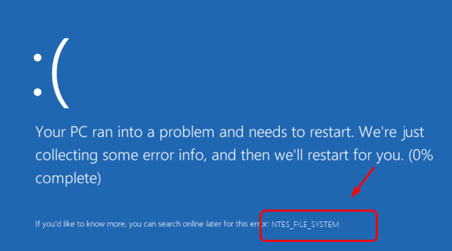 NTFS_FILE_SYSTEM BSOD Error